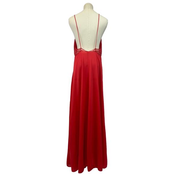 Vintage Stardust Cherry Red Long Maxi Slip Dress Gown Sheer Lace Mesh Low Back M - Picture 2 of 11